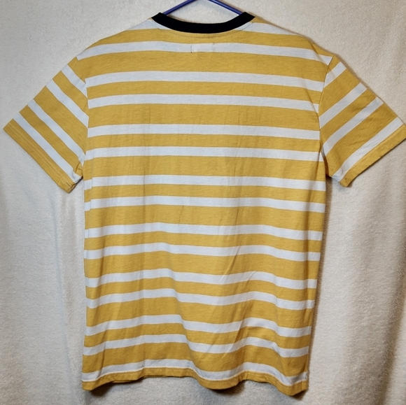 Forever 21"LOVELESS" Men's Yellow White Stripes and Black T-shirt Size M - Picture 4 of 7